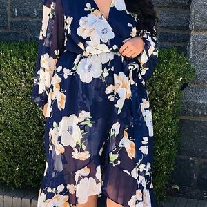 Fashion Nova Navy Floral Long Sleeve Dress